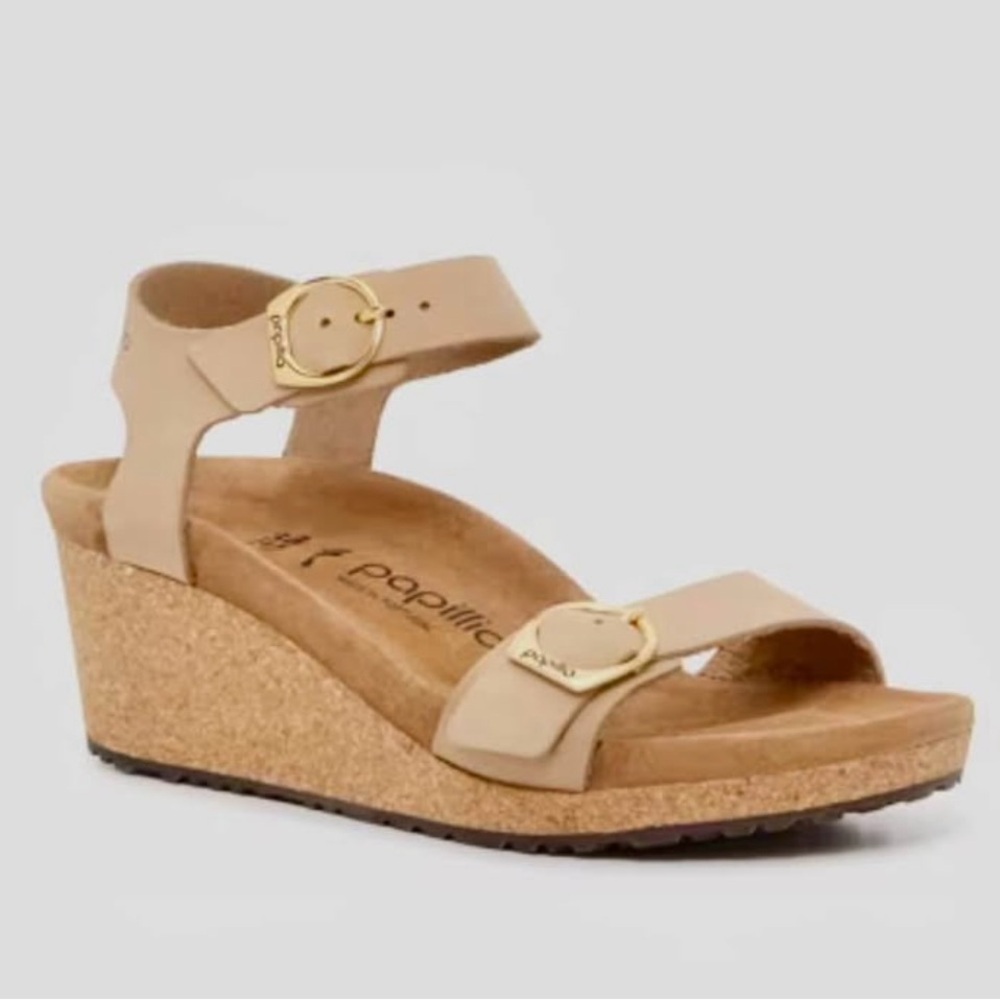 NEW Papillio Tan Wedge Sandals with Cork Heel